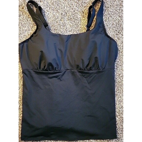 Swim Top Black 16 DD Square Neck Underwire Solid Women's LG Lands' End S921 - Picture 1 of 8